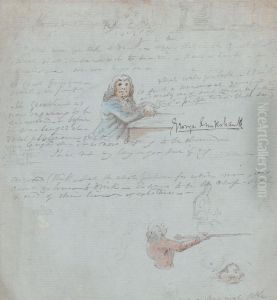 a Man at a Table, a Man Pointing a Stick and Other Slight Sketches by George Cruikshank I