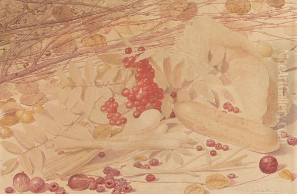 Still Life with Gooseberries, Raspberries, Red Currants, Spring Onions, a Gherkin and Foliage - view 1