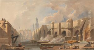 Old and New London Bridge by Edward William Cooke