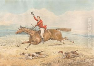 A Whipper-In and a Couple of Hounds Running Hard in Open Country by Henry Thomas Alken