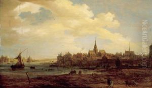 View of a town by a river by Frans de Momper