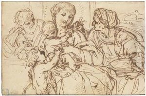 The Holy Family With St. John The Baptist And Saint Ann by Giacinto Calandrucci