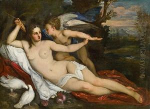 Venus Und Cupido In Einer Landschaft by Giacinto Calandrucci