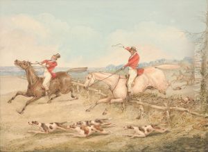 Jumping a Double Oxer - A Rider in Difficulties by Henry Thomas Alken