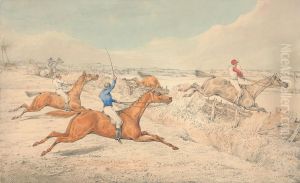 Four Riders Taking a Ditch and an Oxer by Henry Thomas Alken