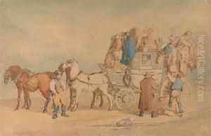 Unloading the Luggage From The Exeter Coach by Charles Cooper Henderson