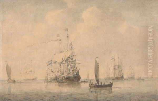 Warships Preparing to Sail from their Anchorage - view 1