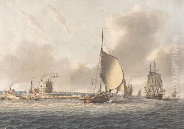 An English Frigate and Other Shipping in the Solent off Calshot Castle - view 1