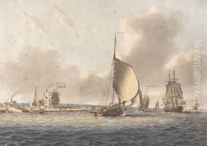 An English Frigate and Other Shipping in the Solent off Calshot Castle by John Cleveley the Younger