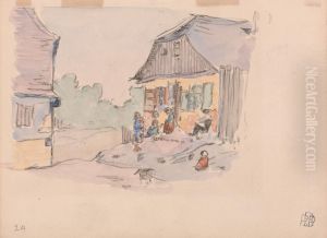 Family Gathered on a Porch, Opatow Kielecki, Poland by Robert Bevan
