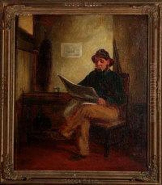 A Fisherman Seated In His Cottage Reading A Newspaper - view 1