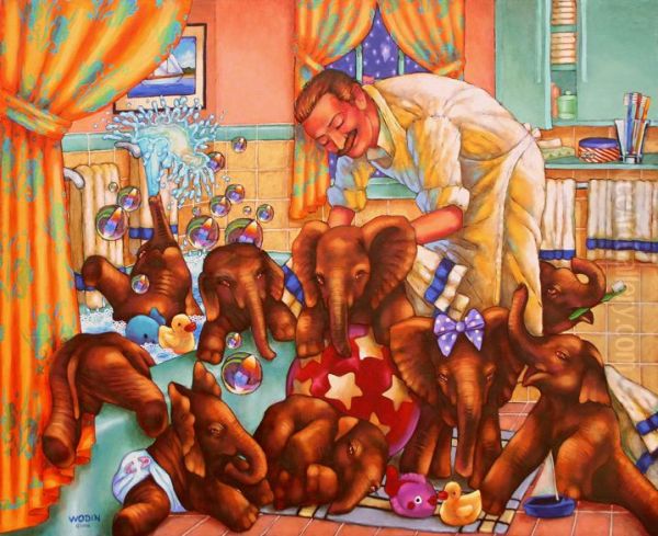 Daddy God Bathing Baby Elephants - view 1