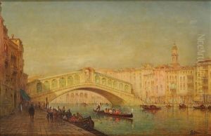 Vue Du Pont Du Rialto A Venise by Charles Clement Calderon