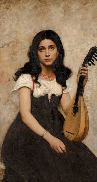 Young woman with mandolin - view 1