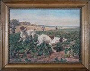 Three Sportsmen And Two Pointers In A Turnip Field