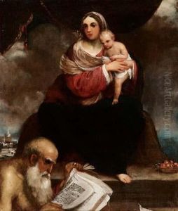 Madonna Col Bambino E San Girolamo by Giuseppe (Il Cremonese) Caletti