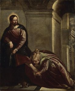 Marie-madeleine Lavant Les Pieds Du Christ by Benedetto Caliari