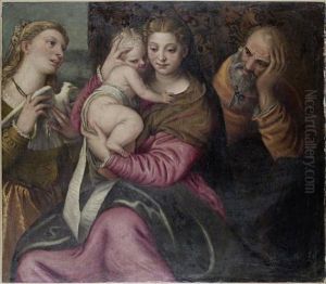 The Holy Family With A Female Martyrsaint by Benedetto Caliari