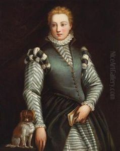 Bildnis Eines Madchens Mit Einem Hundchen;ritratto Di Giovinetta Con Un Cagnolino by Benedetto Caliari