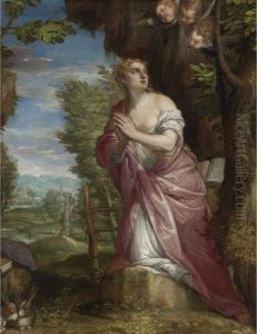 The Penitent Magdalene In A Landscape by Carletto Carliari