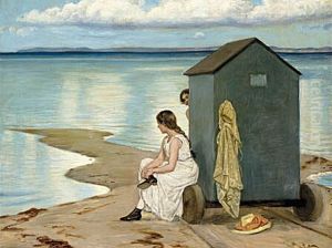 Bathing girls at Hornbaek beach. by Axel Helsted