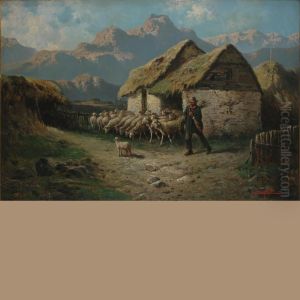 Shepherd Leading His Flock To Graze by John, Giovanni Califano