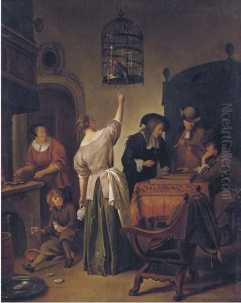 Trick-track Players Seated At A Table - view 1