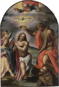 The Baptism Of Christ With Saint Francis Of Assisi by Cesare Calise