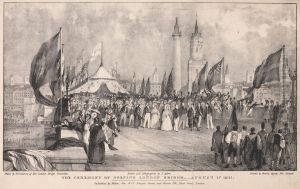 The Ceremony of Opening London Bridge with the Old London Bridge in the Background by Thomas Allom