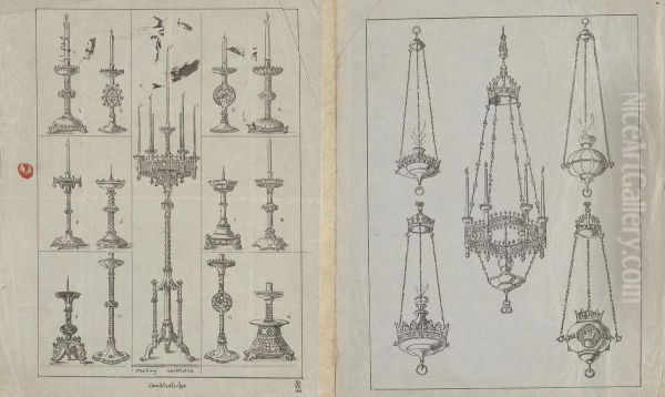 Designs for Gothic Standing Candlesticks and Incense Burners - view 1