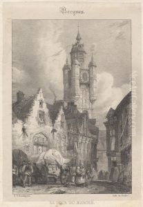 Bergues - La Tour du Marche by Richard Parkes Bonington