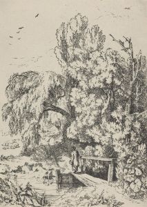 Landscape with Trees, Girl Crossing a Footbridge Landscape with Trees, Girl Crossing a Footbridge