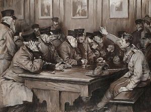 Chelsea Pensioners In Discussion, Thought To Be During The Boer War by Lance Calkin