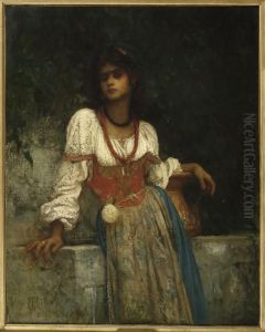 Rosa Nera at the fountain by Ernest Hebert
