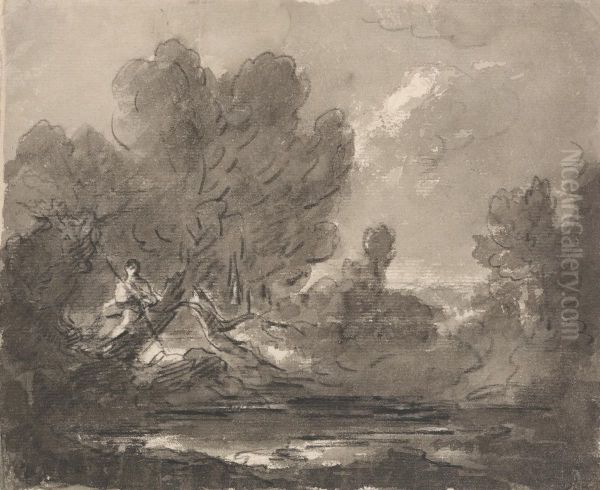 Figure in Tree near Pond - view 1