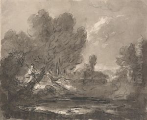 Figure in Tree near Pond by Sir George Beaumont, 7th Baronet