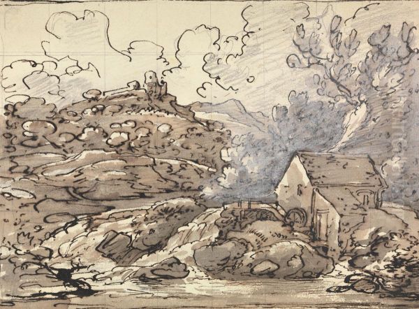 A Mill by a Waterfall - view 1