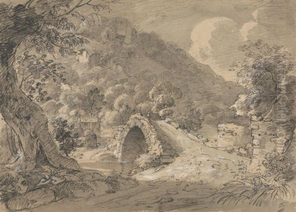 Mountainous Landscape with a Bridge and House - view 1