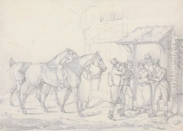 Two Dismounted Riders Drinking at an Alehouse Door - view 1