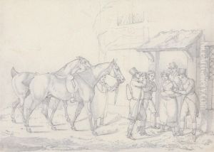 Two Dismounted Riders Drinking at an Alehouse Door Two Dismounted Riders Drinking at an Alehouse Door