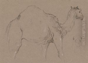 A Camel Moving to the Right; a Sketch of a Camel's Head, Bottom Right