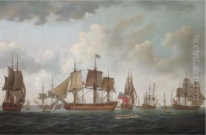 H.m.s. Queen Charlotte With The British Squadron And Allied Men-of-war At Spithead, Prior To Sailing To Ushant In 1794 by Adam Callander