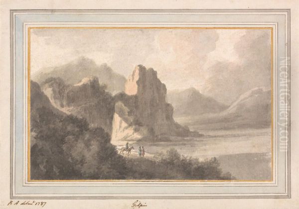 Figures in a Rocky Romantic Landscape - view 1