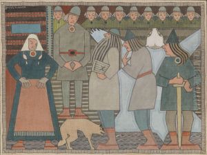 Arrival of Vainamoinen, Ilmarinen and Lemminkainen at Pohjola by Joseph Alanen