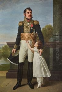 Portrait du baron Solignac avec sa fille Louise-Delphine by Robert Lefevre