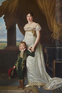 Portrait de la baronne Solignac avec son fils Jean-Baptiste-Eugene by Robert Lefevre