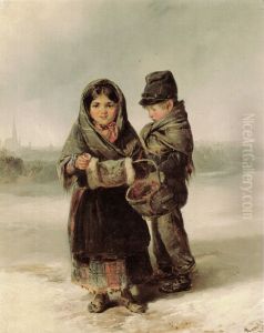 Zwei Kinder mit Schwefelholzern hausierend by Matthias Ranftl