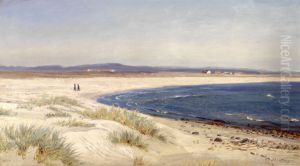 Mennesker pa en strand by Amaldus Nielsen