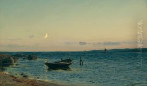 Kveld ved sjoen by Amaldus Nielsen