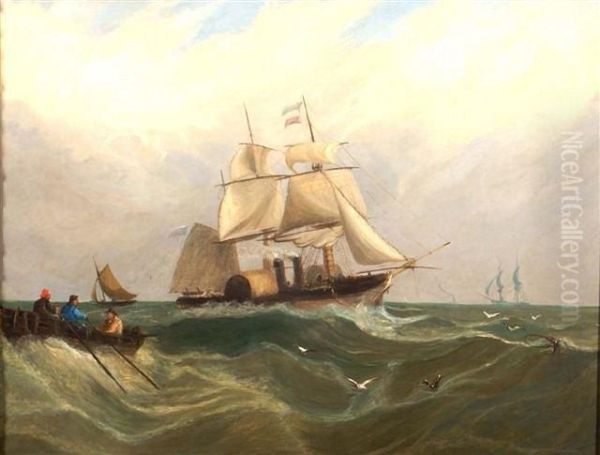 Portrait Of A Paddle Steamer In Full Sail In Rough Seas - view 1